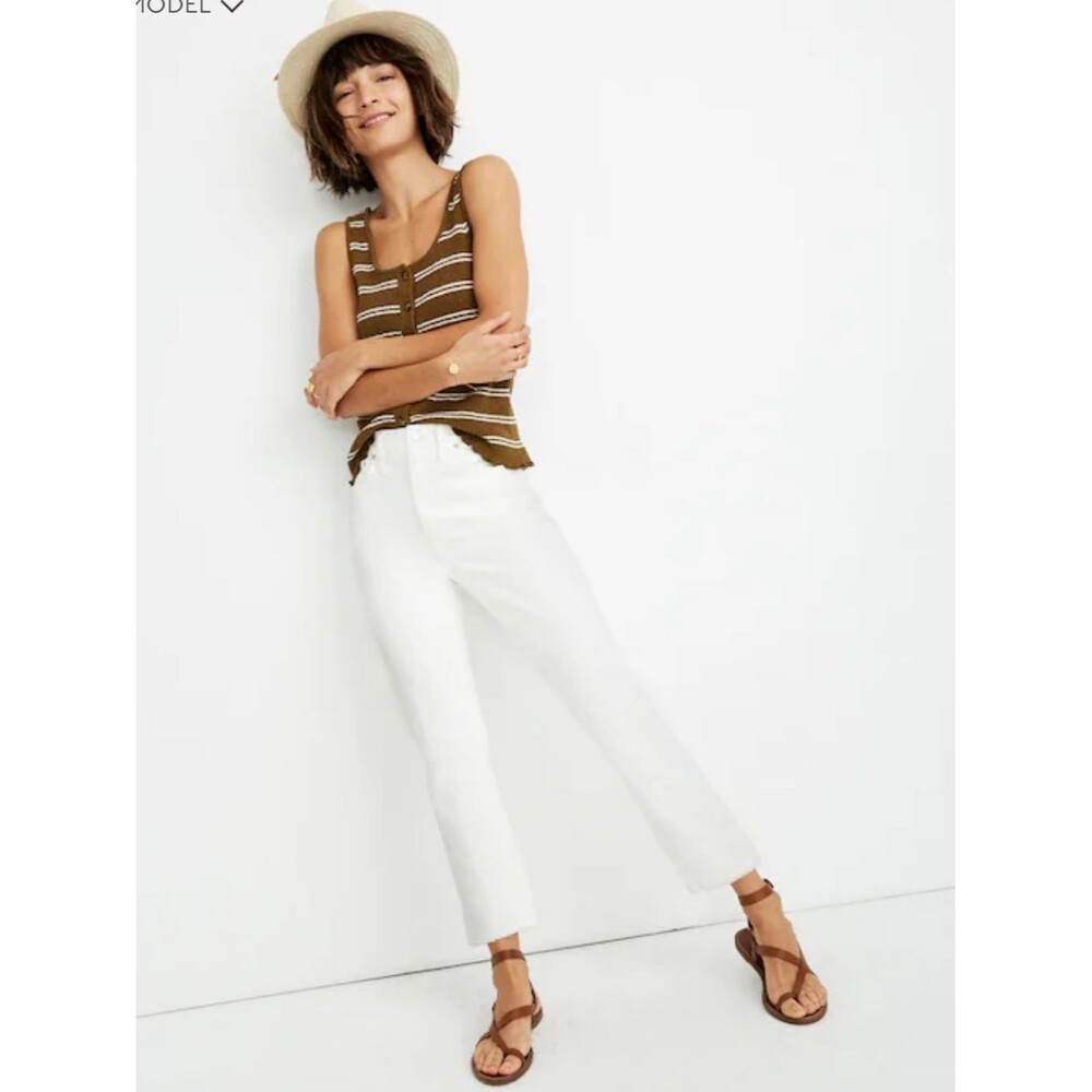 Madewell High Rise Slim Crop Boy Jean Denim with Frayed Hem In Tile White